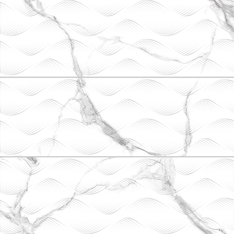 کاشی الوند لوکس طرح دوناتو سفید دکور موج براق سایز 90*30