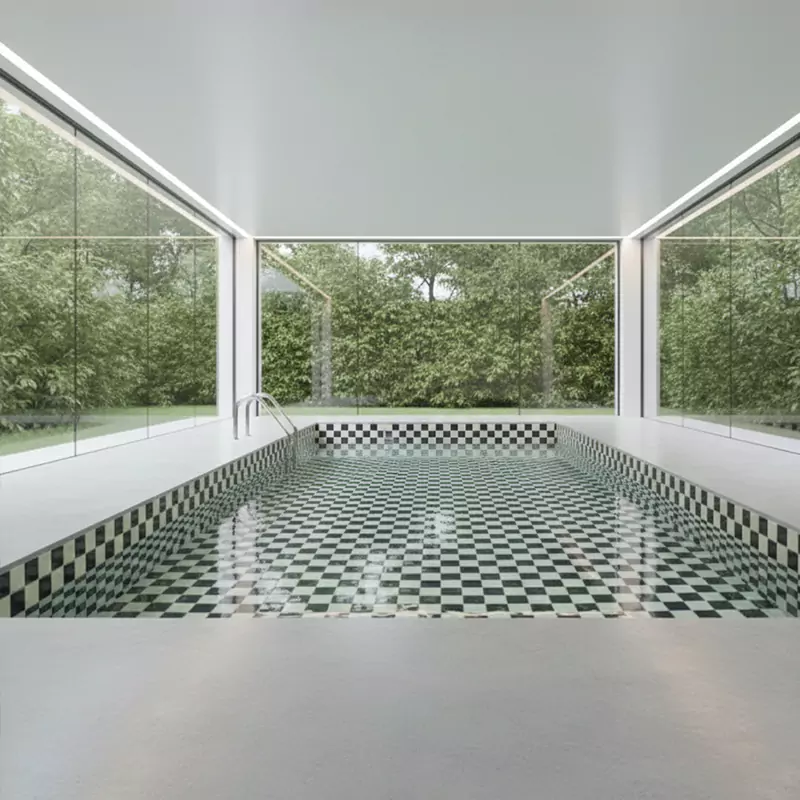 کاشی استخری ایلدیز برند میراک طرح شطرنجی سفید مشکی سایز 2/5*2/5