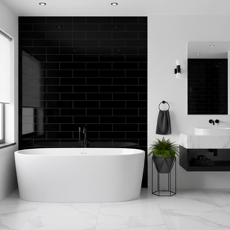 سرامیک ایفا سرام برند میلان طرح بریک مونوکالر مشکی کد 85 کریستال پولیش سایز 30*8