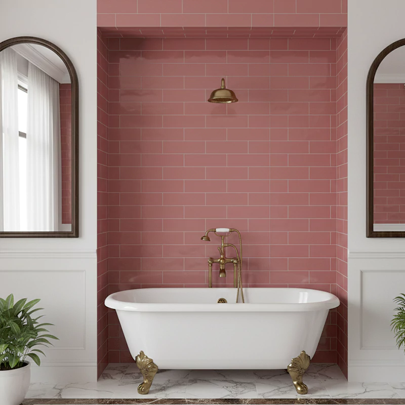 سرامیک ایفا سرام برند میلان طرح بریک مونوکالر صورتی کد 80 کریستال پولیش سایز 30*8