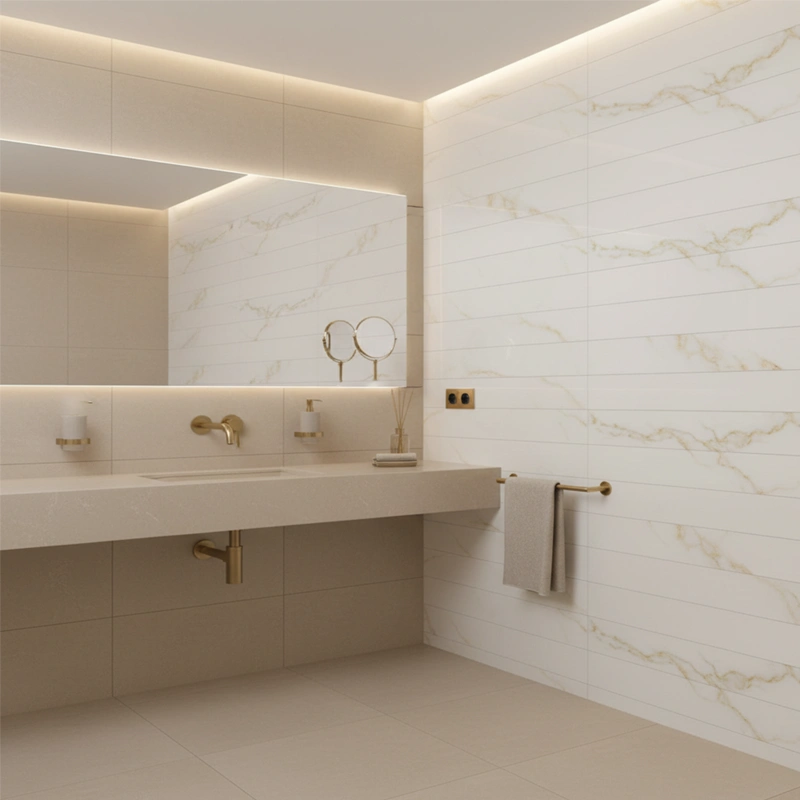 سرامیک سرام نگار طرح کارول کرم دکور خطی براق سایز 90*30