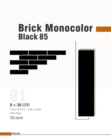 سرامیک ایفا سرام برند میلان طرح بریک مونوکالر مشکی کد 85 کریستال پولیش سایز 30*8