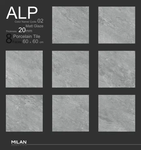 پرسلان ایفا سرام برند میلان طرح آلپ 02 طوسی شوگر افکت سایز 60*60