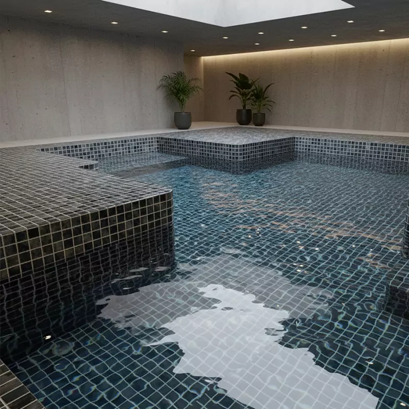 کاشی استخری شیشهای ایلدیز برند میراک طرح لوستر آبرنگی تیره کد 7014 سایز 2/5*2/5