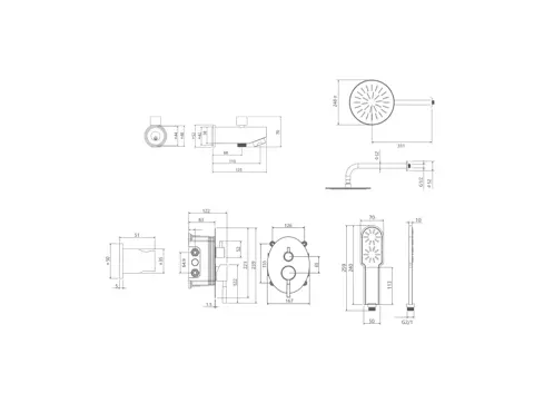 شیر حمام توکار شودر مدل روگن تیپ 4 BRASS