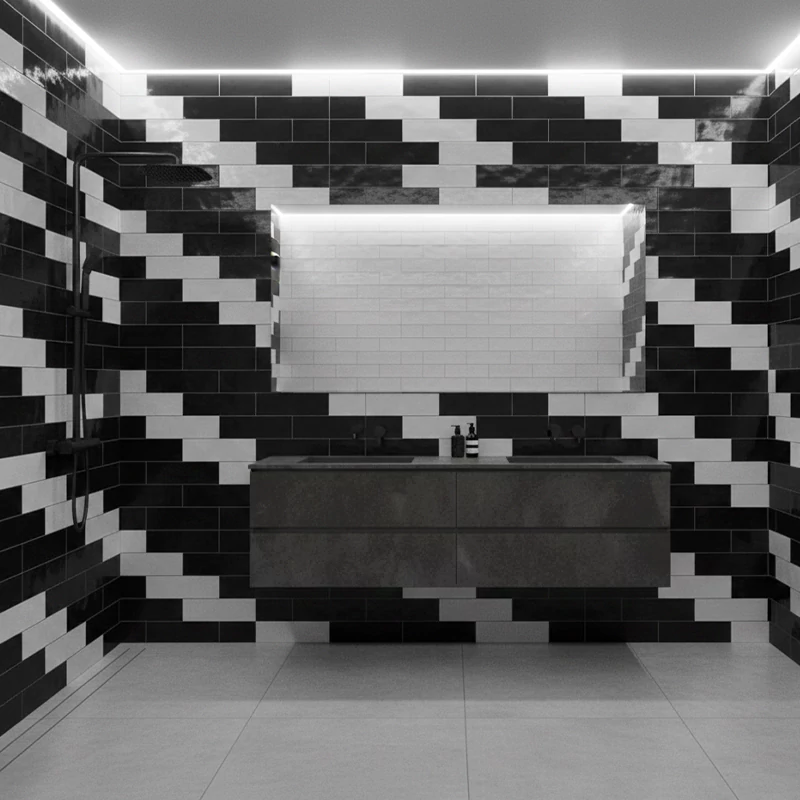 سرامیک ایفا سرام برند میلان طرح بریک مونوکالر مشکی کد 85 کریستال پولیش سایز 30*8