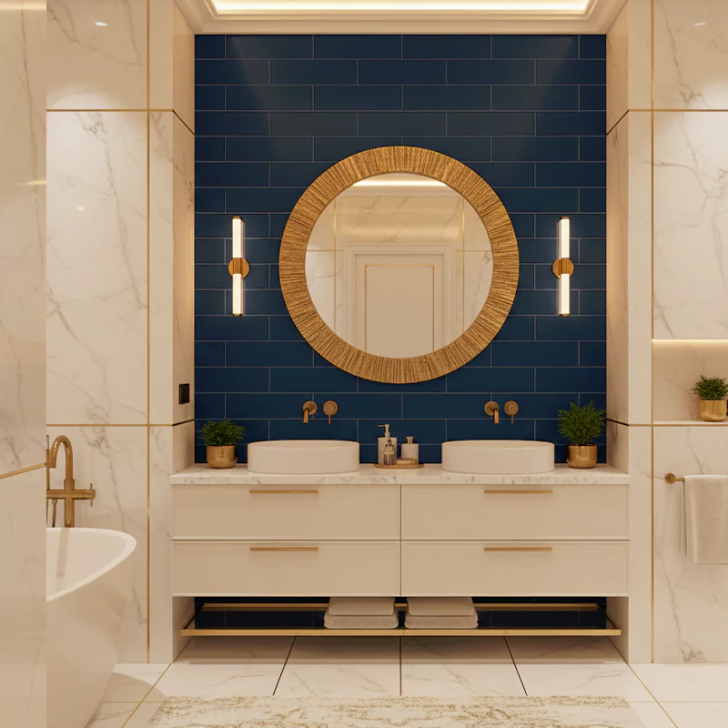 سرامیک ایفا سرام برند میلان طرح بریک مونوکالر آبی نفتی کد 90 کریستال پولیش سایز 30*8