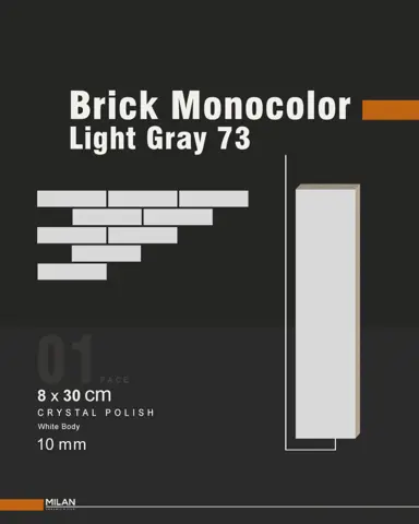 سرامیک ایفا سرام برند میلان طرح بریک مونوکالر طوسی روشن کد 73 کریستال پولیش سایز 30*8