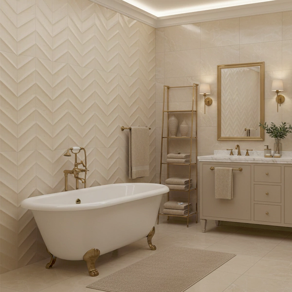 سرامیک سرام نگار طرح دنیز کرم دکور زیگزاگی مات سایز 90*30