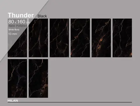 پرسلان ایفا سرام برند میلان طرح تاندر مشکی پولیش سایز 160*80