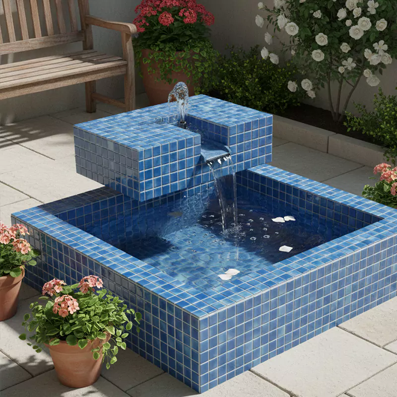 کاشی استخری شیشهای ایلدیز برند میراک طرح لوستر آبرنگی کد 7032 سایز 2/5*2/5