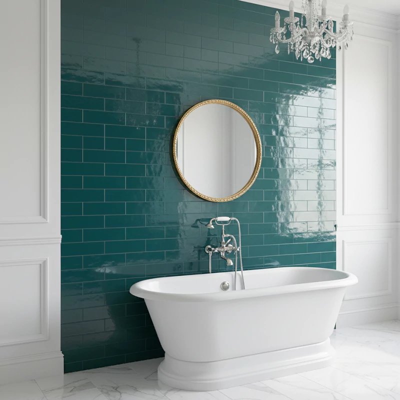 سرامیک ایفا سرام برند میلان طرح بریک مونوکالر سبز آبی کد 82 کریستال پولیش سایز 30*8