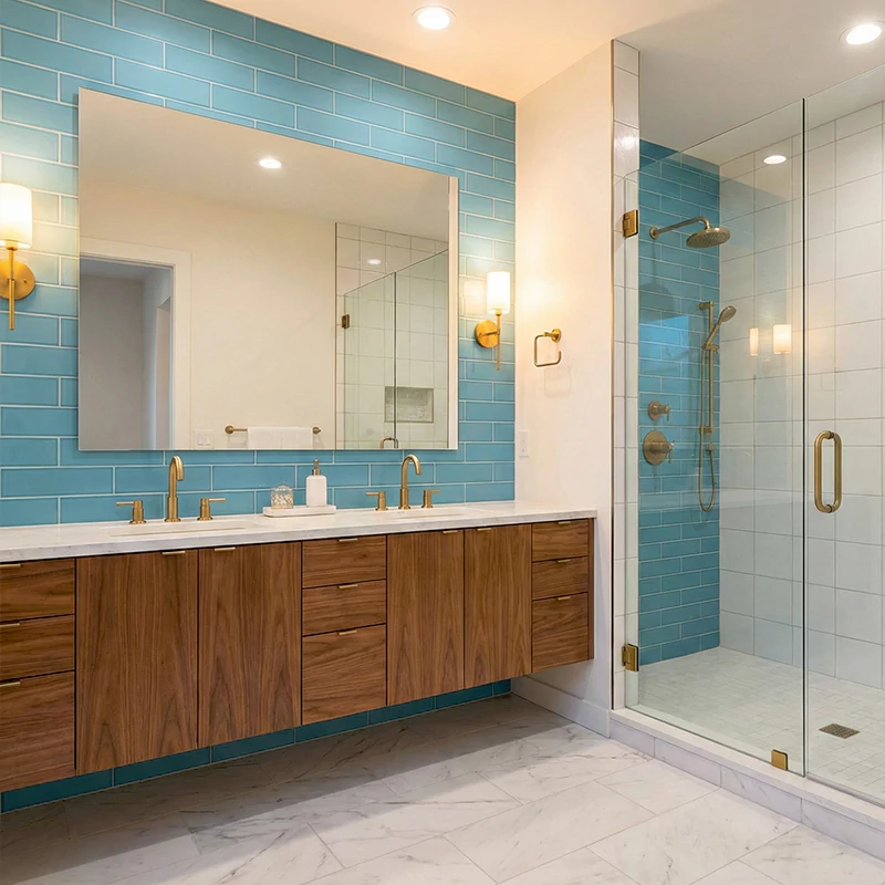 سرامیک ایفا سرام برند میلان طرح بریک مونوکالر فیروزه ای کد 84 کریستال پولیش سایز 30*8