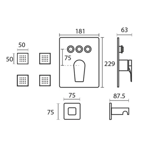 شیر حمام توکار KWC مدل ورونا تیپ 5 آب ریز مربع