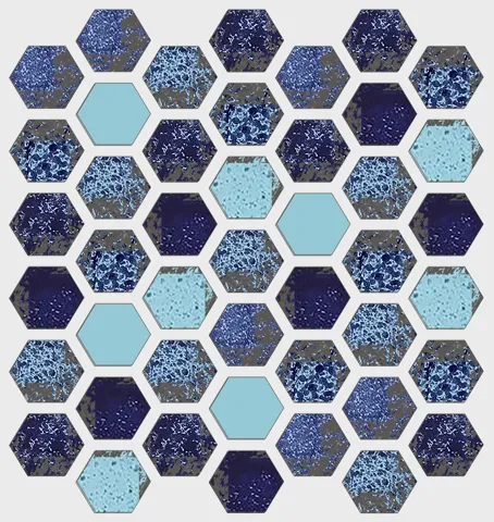 کاشی استخری سرام آرا برند آرژنا طرح پارتیکلز آبی براق شش ضلعی کاشی استخری سرام آرا برند آرژنا طرح پارتیکلز آبی براق شش ضلعی