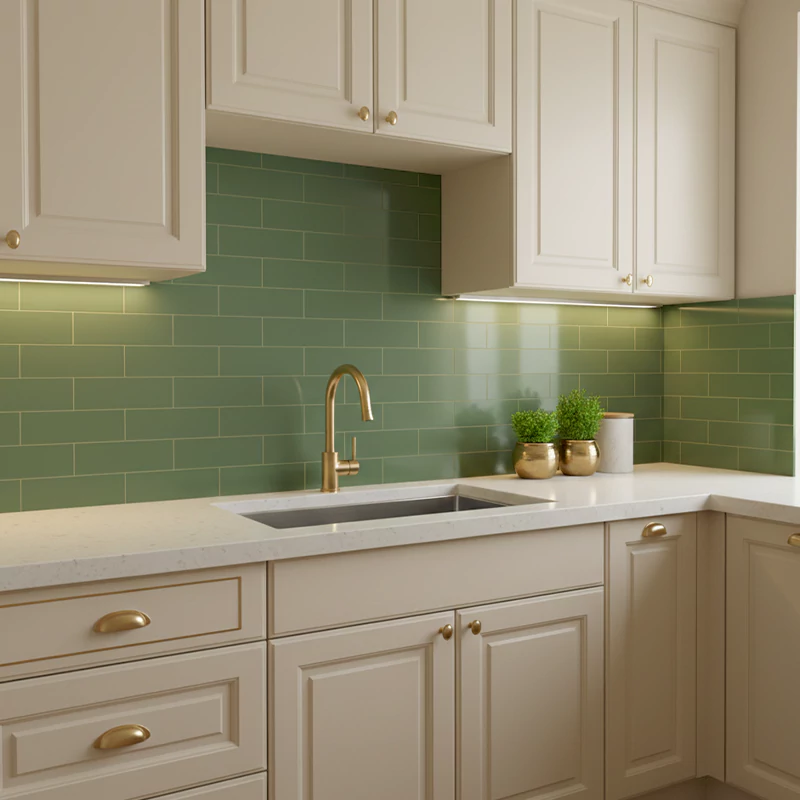 سرامیک ایفا سرام برند میلان طرح بریک مونوکالر سبز کد 86 کریستال پولیش سایز 30*8