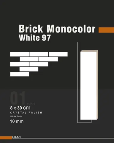 سرامیک ایفا سرام برند میلان طرح بریک مونوکالر سفید کد 97 کریستال پولیش سایز 30*8