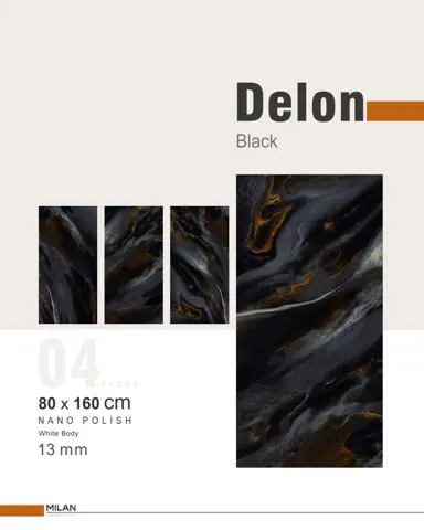 پرسلان ایفا سرام برند میلان طرح دلون مشکی نانو پولیش سایز 160*80