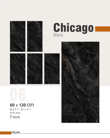 سرامیک ایفا سرام برند میلان طرح شیکاگو مشکی مات سایز 120*60