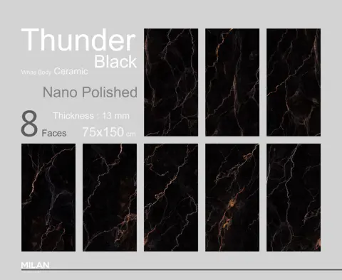 سرامیک ایفا سرام برند میلان طرح تاندر مشکی پولیش سایز 150*75