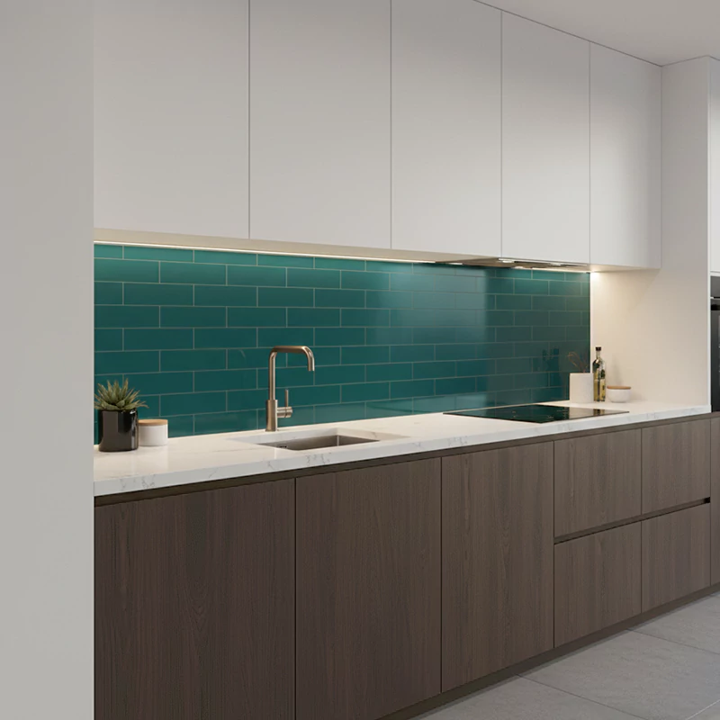 سرامیک ایفا سرام برند میلان طرح بریک مونوکالر سبز آبی کد 82 کریستال پولیش سایز 30*8