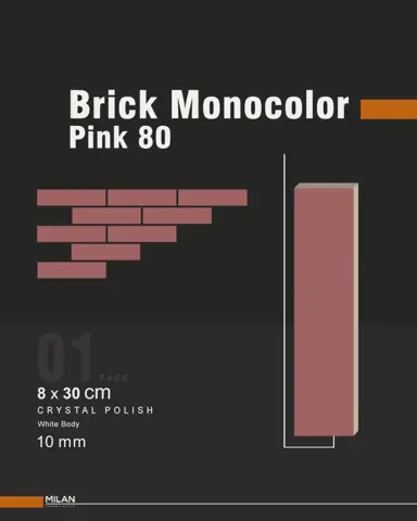 سرامیک ایفا سرام برند میلان طرح بریک مونوکالر صورتی کد 80 کریستال پولیش سایز 30*8