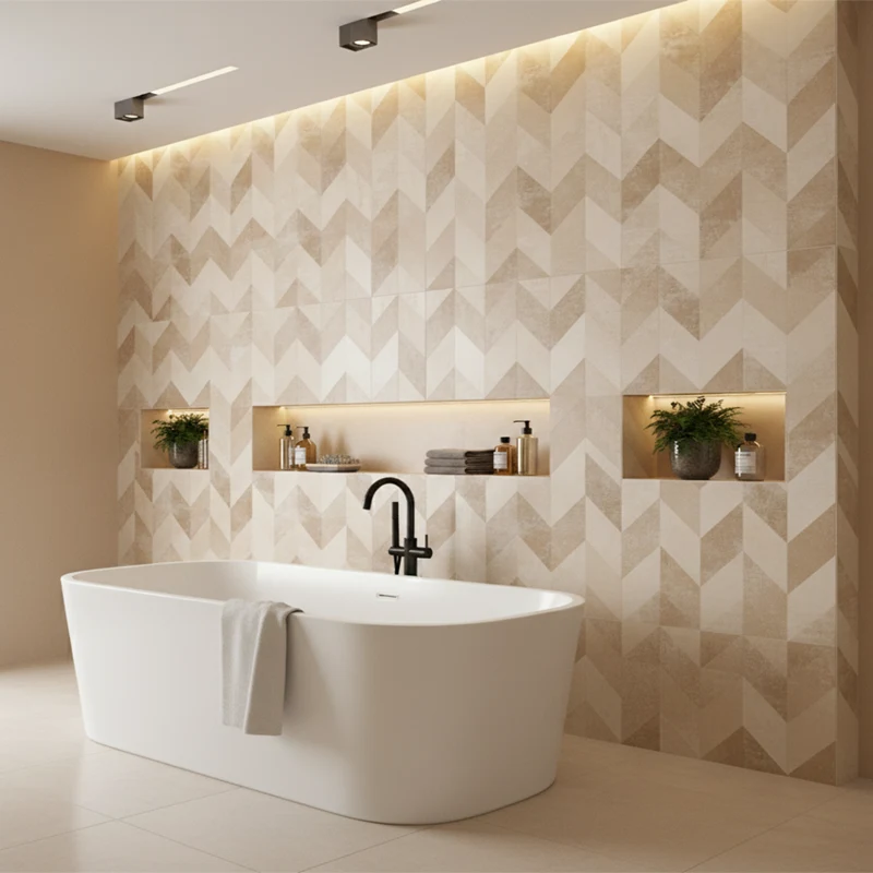 سرامیک سرام نگار طرح فندی کرم دکور زیگزاگی براق سایز 90*30