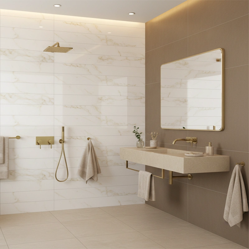 سرامیک سرام نگار طرح کارول کرم دکور خطی براق سایز 90*30