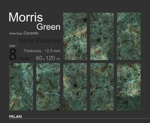 سرامیک ایفا سرام برند میلان طرح موریس سبز پولیش سایز 120*60