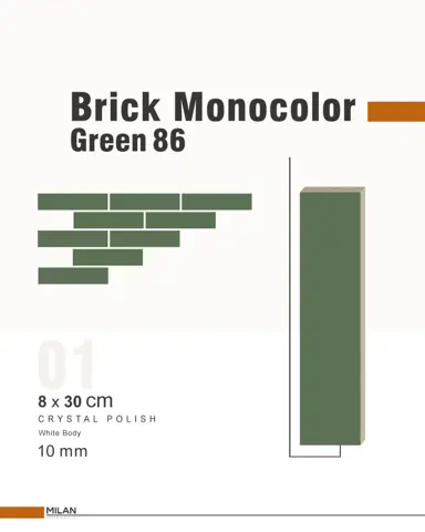 سرامیک ایفا سرام برند میلان طرح بریک مونوکالر سبز کد 86 کریستال پولیش سایز 30*8