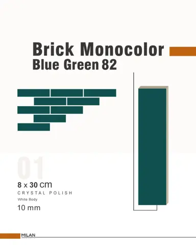 سرامیک ایفا سرام برند میلان طرح بریک مونوکالر سبز آبی کد 82 کریستال پولیش سایز 30*8
