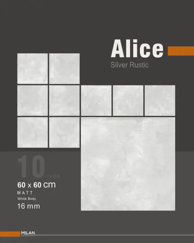 سرامیک ایفا سرام برند میلان طرح آلیس نقره ای رستیک مات سایز 60*60
