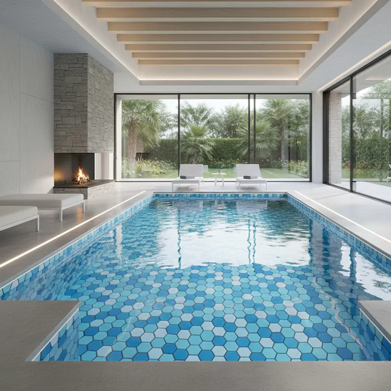 کاشی استخری البرز میکس آبی کد SGA URS 14 شش ضلعی