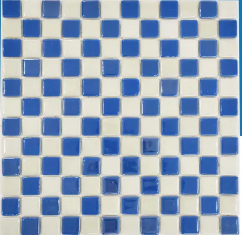 کاشی استخری ایلدیز برند میراک طرح شطرنجی سفید آبی سایز 2/5*2/5 کاشی استخری ایلدیز برند میراک طرح شطرنجی سفید آبی سایز 2/5*2/5