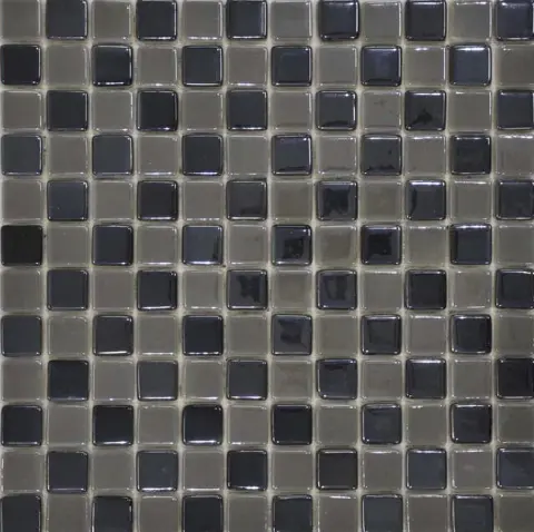 کاشی استخری ایلدیز برند میراک طرح شطرنجی مشکی دودی براق سایز 2/5*2/5