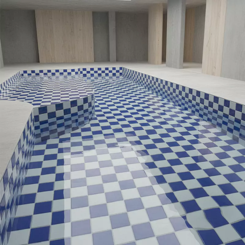 کاشی استخری ایلدیز برند میراک طرح شطرنجی سفید آبی تیره سایز 2/5*2/5