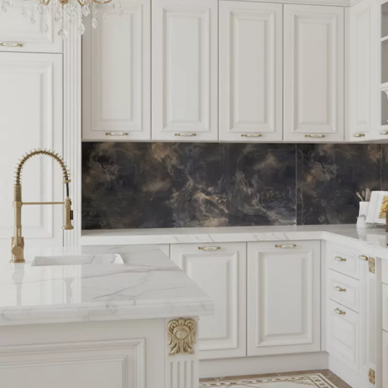 سرامیک ایفا سرام برند میلان طرح بیزانس مشکی طلایی پولیش سایز 120*60