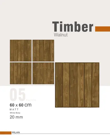پرسلان ایفا سرام برند میلان طرح تیمبر گردویی مات سایز 60*60