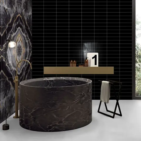 سرامیک ایفا سرام برند میلان طرح بریک مونوکالر مشکی کد 85 کریستال پولیش سایز 30*8