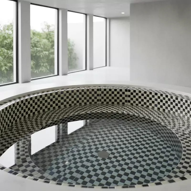 کاشی استخری ایلدیز برند میراک طرح شطرنجی سفید مشکی سایز 2/5*2/5