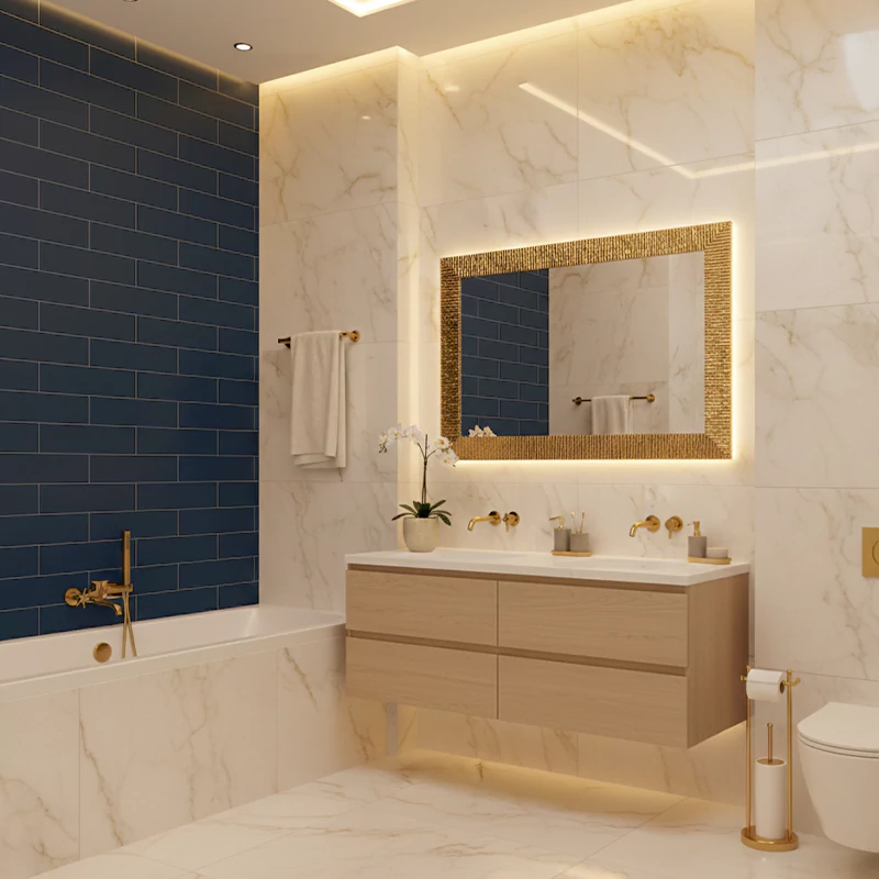 سرامیک ایفا سرام برند میلان طرح بریک مونوکالر آبی نفتی کد 90 کریستال پولیش سایز 30*8