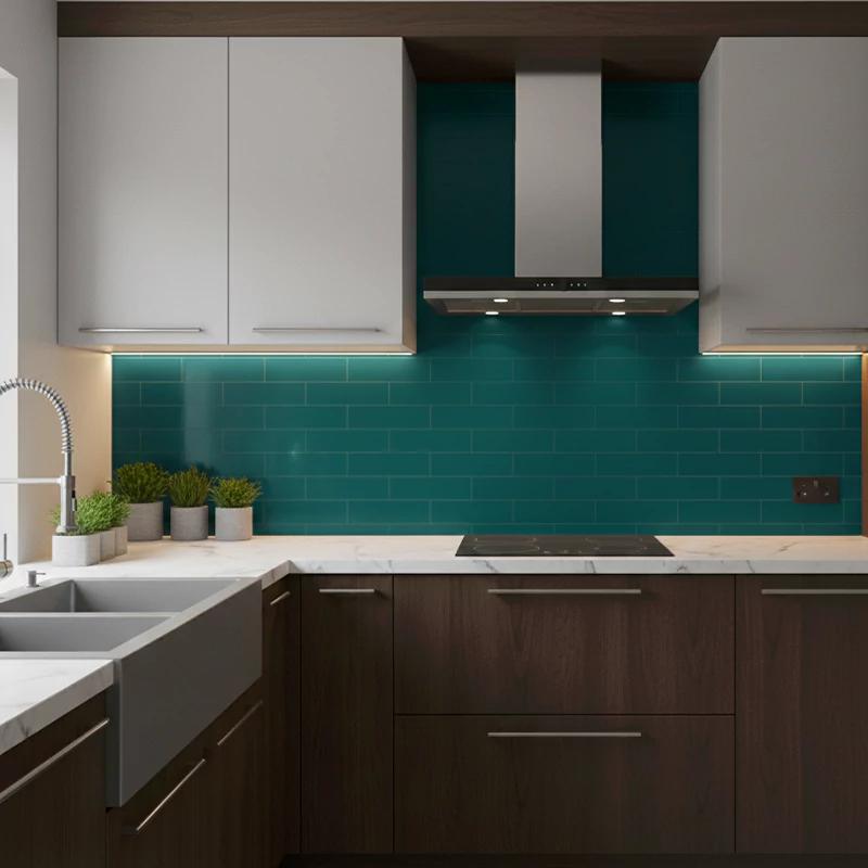 سرامیک ایفا سرام برند میلان طرح بریک مونوکالر سبز آبی کد 82 کریستال پولیش سایز 30*8