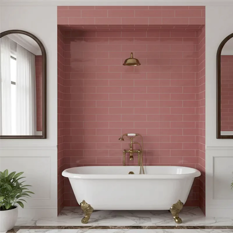 سرامیک ایفا سرام برند میلان طرح بریک مونوکالر صورتی کد 80 کریستال پولیش سایز 30*8