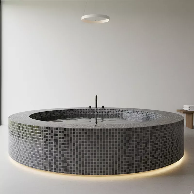 کاشی استخری ایلدیز برند میراک طرح شطرنجی مشکی دودی براق سایز 2/5*2/5