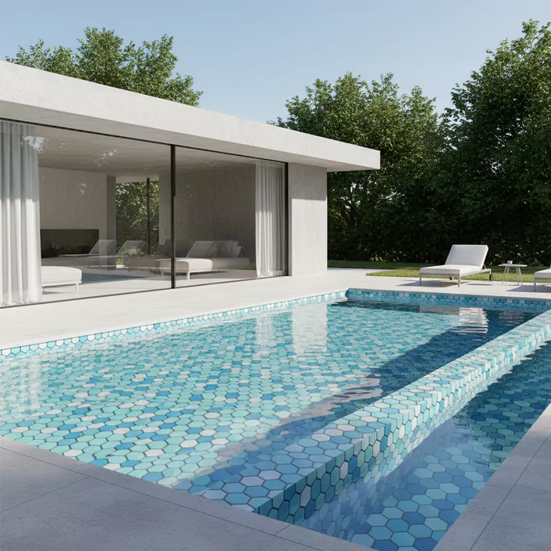 کاشی استخری البرز میکس آبی کد SGA URS 14 شش ضلعی