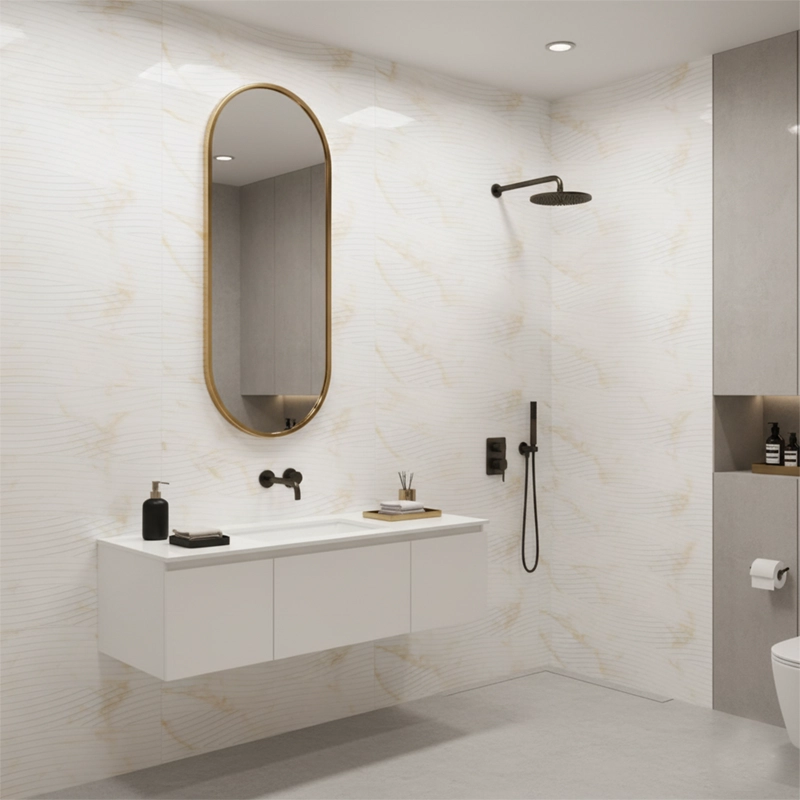 سرامیک سرام نگار طرح کارول کرم دکور موج براق سایز 90*30