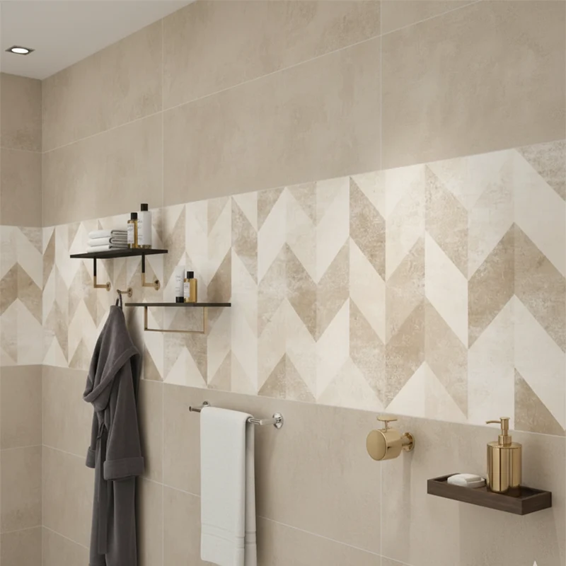 سرامیک سرام نگار طرح فندی کرم دکور زیگزاگی براق سایز 90*30